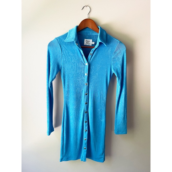 Princess Polly ELODY LONG SLEEVE MINI SHIRT DRESS BLUE Size 2 - Picture 4 of 5
